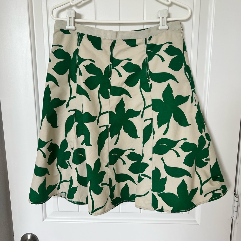 A-line Cream/Green Skirt from Banana Republic